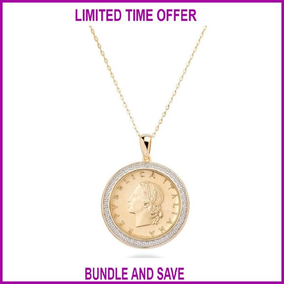 18K Gold Plated Sterling Silver Coin Pendant Necklace 18 Inch Chain